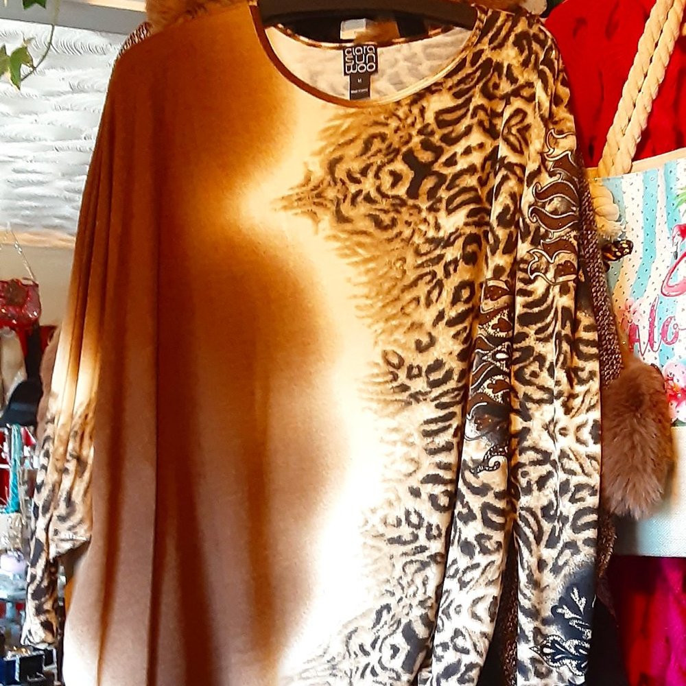 CLARA SUN WOO LEOPARD PRINT COOL PONCHO TOP